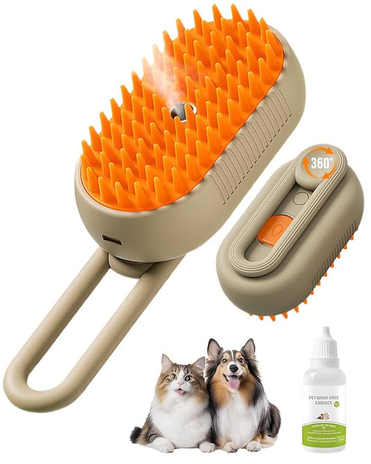 2026 New Pet Steam Brush, Cat Steam Brush for Shedding & Deshedding - 3-in-1 USB Rechargeable Pet Hair Removal Comb with Water Tank, for Indoor Long/Short Haired Cats & Dogs (Add 20mL wash C)