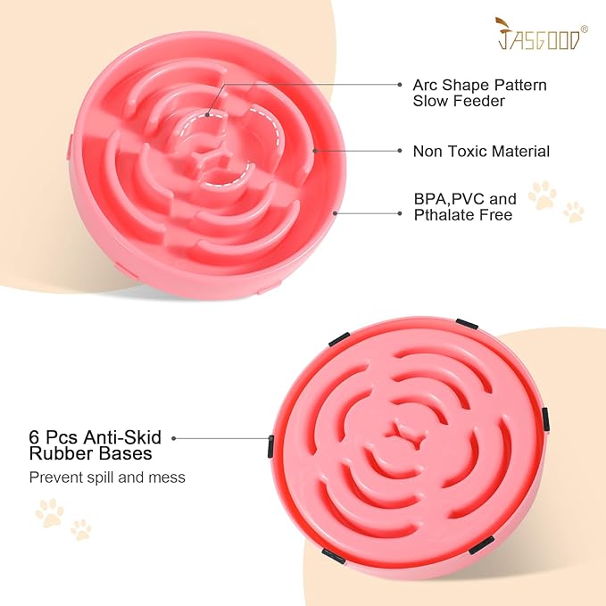 Slow Feeder Dog Bowls for Large Dogs Anti-Chocking Slower Feeder Dog Puzzle Bowl Pet Slow Eating Interactive Bloat Stop Dog Food Bowl JASGOOD,Pink,Large