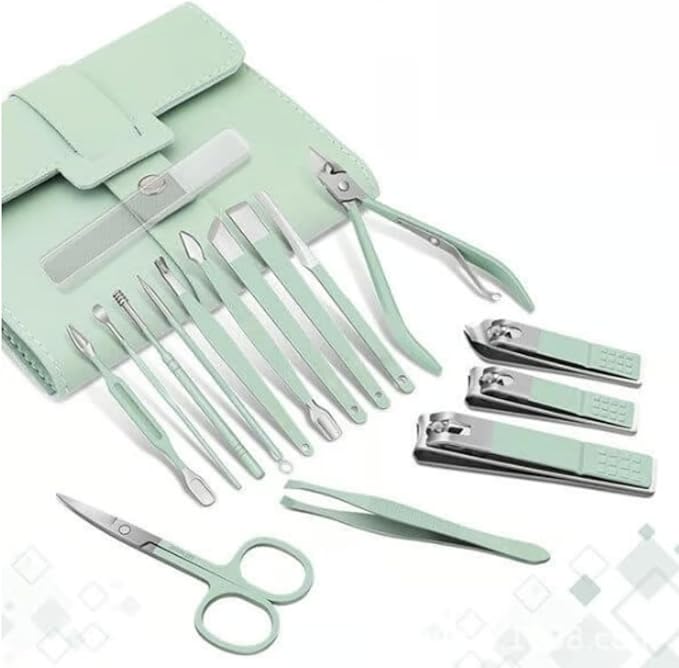 Portable Nail Clipper Set (12/16pcs), Folding Leather Nail Clipper Set, Easy Storage Manicure Kit with Clippers, Cuticle Trimmer & Care Tools, Compact Manicure Kit (Yellow 16PCS)