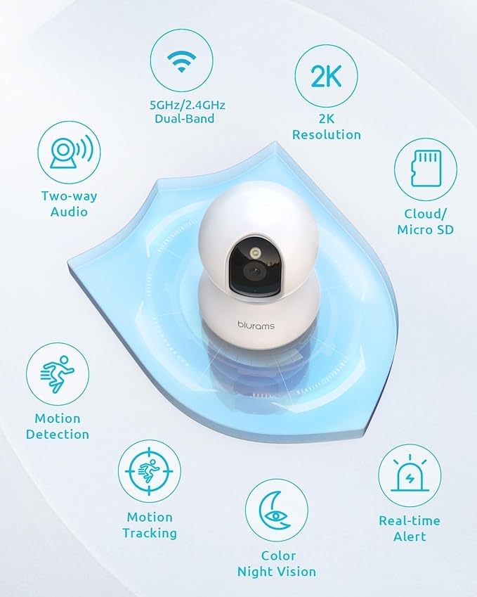 blurams 5G Pet Camera 2K, 360° PTZ Dog Camera with Phone App, Indoor Cameras for Home Security w/Dual-Band WiFi6, 2-Way Audio, Motion Tracking, Color/IR Night Vision, Siren, Cloud&SD
