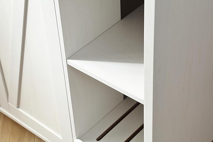 Large Cat Litter Enclosure with Litter Collector, Enclosure for self-Cleaning Litter Boxes,Adjustable Shelf for Dog Proof,Charging Station,Locks Added for cat,Cat House,Antique White