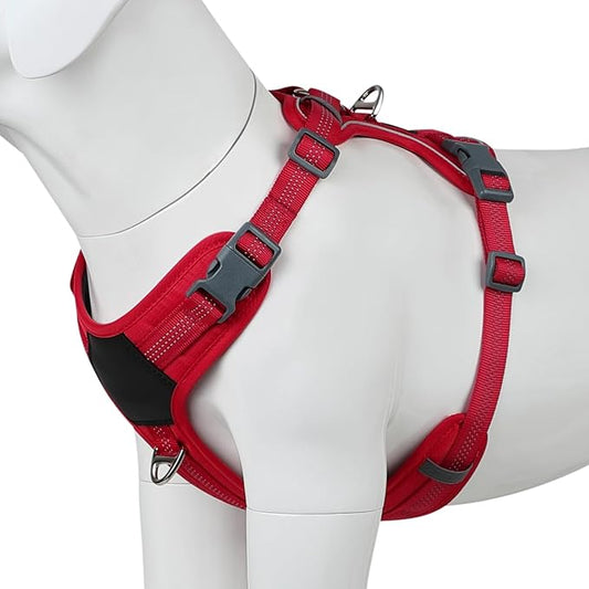 Plutus Pet No Pull Dog Harness, Release at Neck, Soft Padded, Reflective Adjustable Dog Vest Harness for Small, Medium, Large Dogs(Red, L)