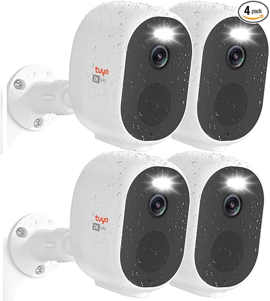 Rraycom 4Pack Tuya Smart Camera,5G&2.4G Security Cameras Wireless Outdoor with Motion Detection,2K Color Night Vision, 2-Way Audio, Waterproof, Siren Alarm, SD/Cloud, Works w/Alexa