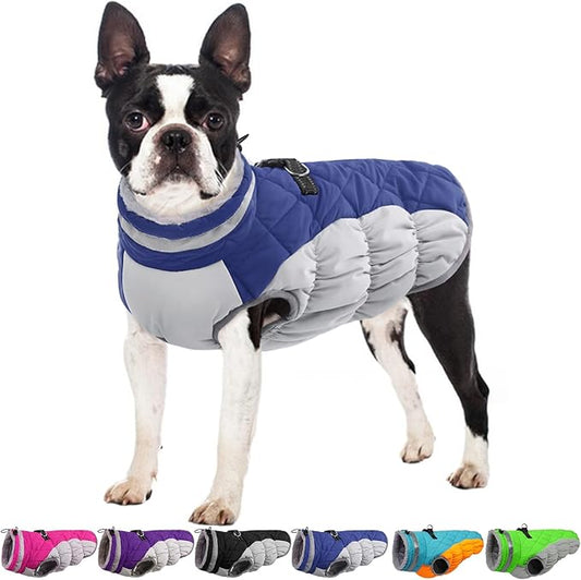 Winter Dog Coat,Large Dog Jacket,Waterproof Pet Jacket with Back Zipper,Pet Coat with Harness Built in,Warm Dogs Coat with Fleece Lined, Snow Jacket Clothes French Bulldog Shiba Inu,Blue,L