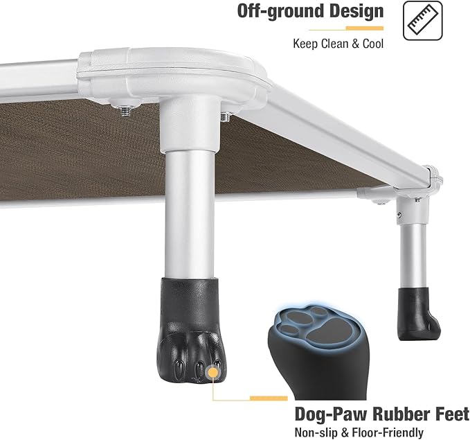 Veehoo Chew Proof Elevated Dog Bed - Cooling Raised Pet Cot - Silver Aluminum Frame and Durable Textilene Mesh Fabric, Unique Designed No-Slip Feet for Indoor or Outdoor Use, Brown, X-Large, CWC2003