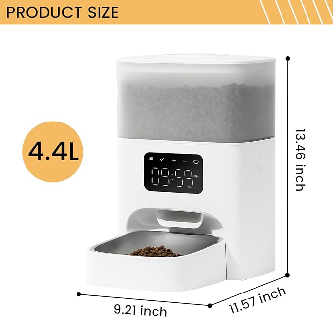 PET MARVEL Automatic Cat Feeder Smart, WiFi Enabled App Control & Voice Recording, 4.4L Dry Food Dispenser with Programmable Timer, 6-Meal Portions, Freshness Seal Tank, M2