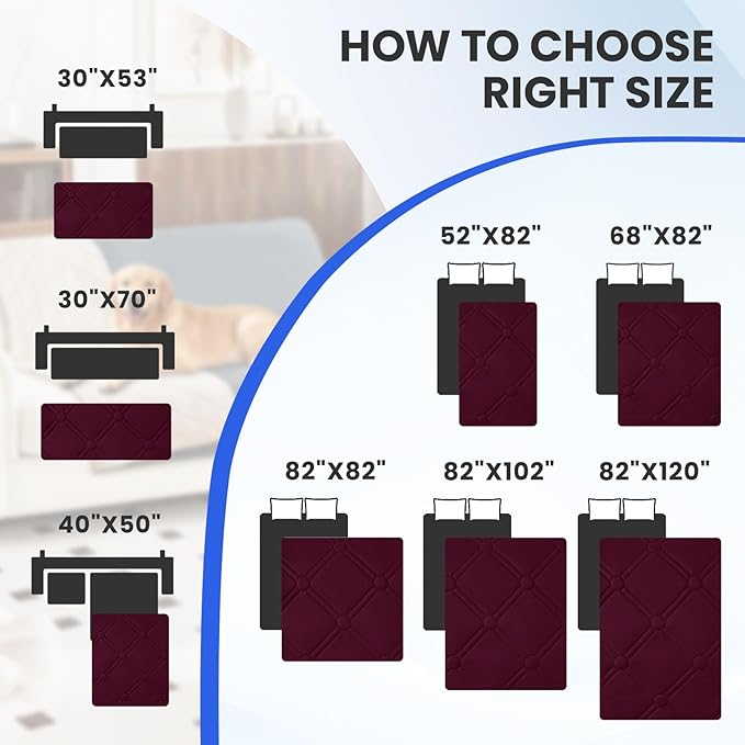 Waterproof Couch Covers for Pets, Waterproof Dog Bed Cover, Anti-Slip Soft Dog Blankets, Couch Cover for Dogs Washable, Pet Blanket for Puppy Large Dogs Cat Christmas (82x102 Inch, Burgundy)