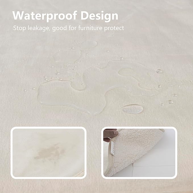 Waterproof Dog Blankets for Large Dogs, Washable Pet Blanket for Indoor Cats, Plush Sherpa Puppy Throw Furniture Protector for Bed Couch Sofa(40"x50",L,Beige)