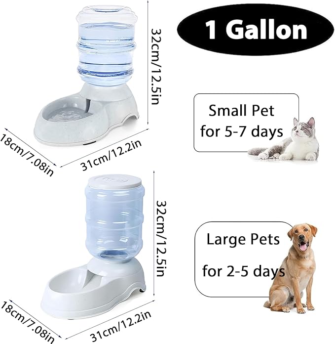 Automatic Dog Feeder and Water Dispenser Set for Large Dogs, 1 Gallon Gravity Dog Cat Food and Water Dispenser Set with Pet Food Bowl,Large Pet Food Water Dispenser Station