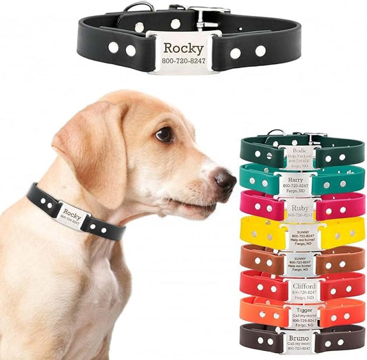 DogIDs ScruffTag Personalized Waterproof Dog Collar, Made in USA - Soft Grip Biothane, Adjustable, Odor Resistant, Custom Laser Engraved Name Plate - Black, 3/4 in x 14 in (Fits Neck Sizes 12-16 in)
