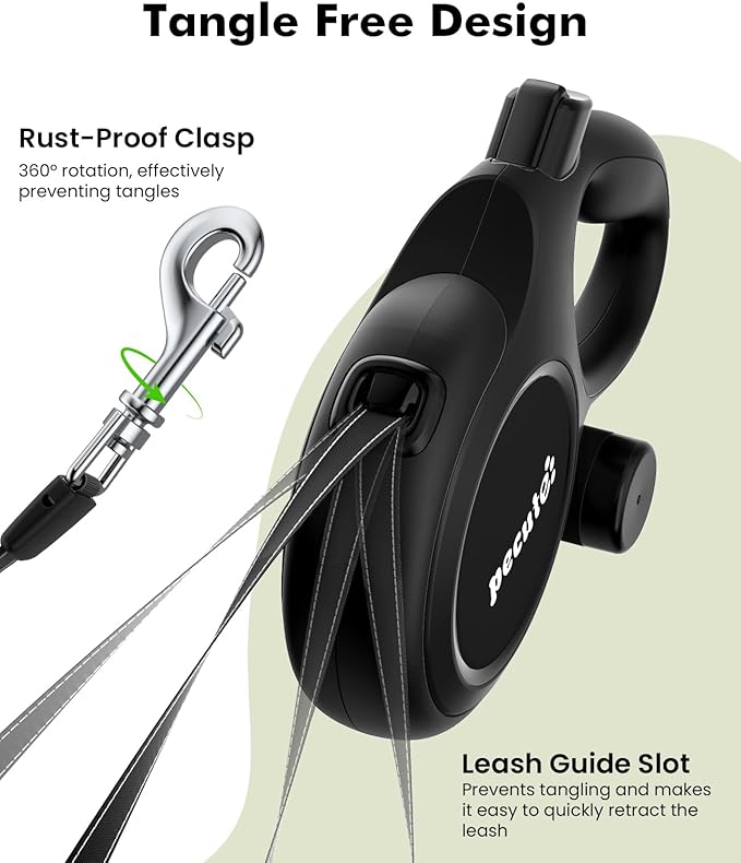 26ft Retractable Dog Leash with Chew Proof Extender, 2025 Upgraded Heavy Duty Retractable Pet Leash with Poop Bag Holder,Anti-Slip Grip, Reflective Leashes for Medium Large Pets 33lbs-120lbs (Black)