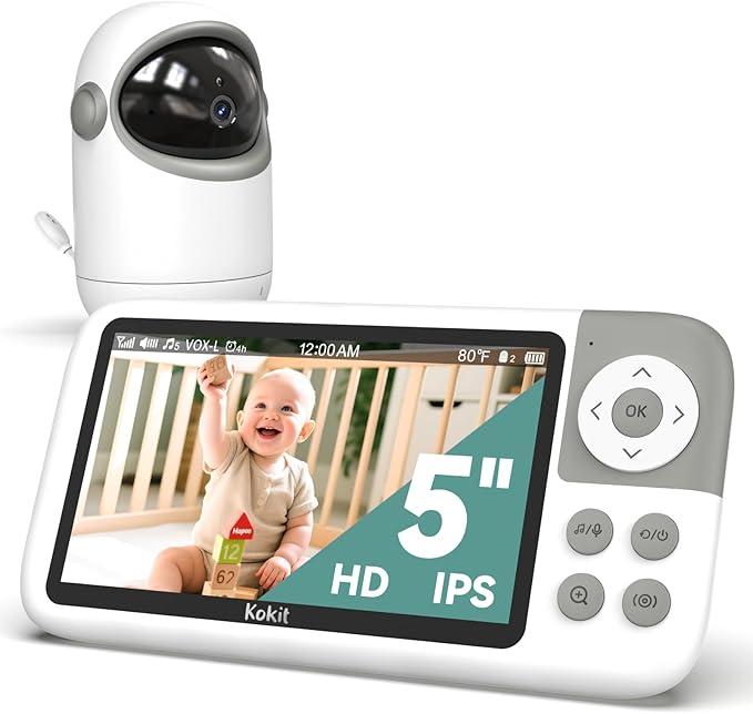 5'' Video Baby Monitor with Camera and Audio,36-Hrs Battery Life,HD Camera Remote Pan Tilt 3X Zoom,Long Range Baby Monitor No WiFi,Night Vision,Portable,2-Way Talk,VOX-Saving Power IPS Screen