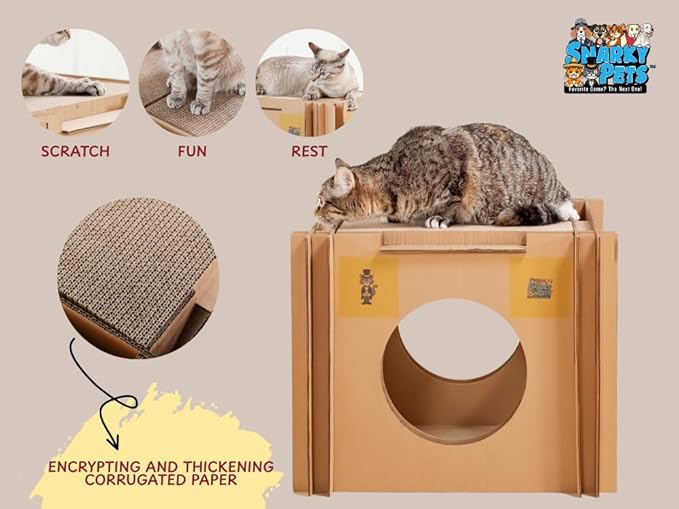 Mister’s Favorite Cat Scratcher & Hideaway House – XL Cardboard Jungle Gym & Cat houses for Large Cats & Chonky Cats – Indoor Kitty Playhouse, Cat Condo, Pet Bed, Cat Furniture, Scratch Pad & Cat Cave