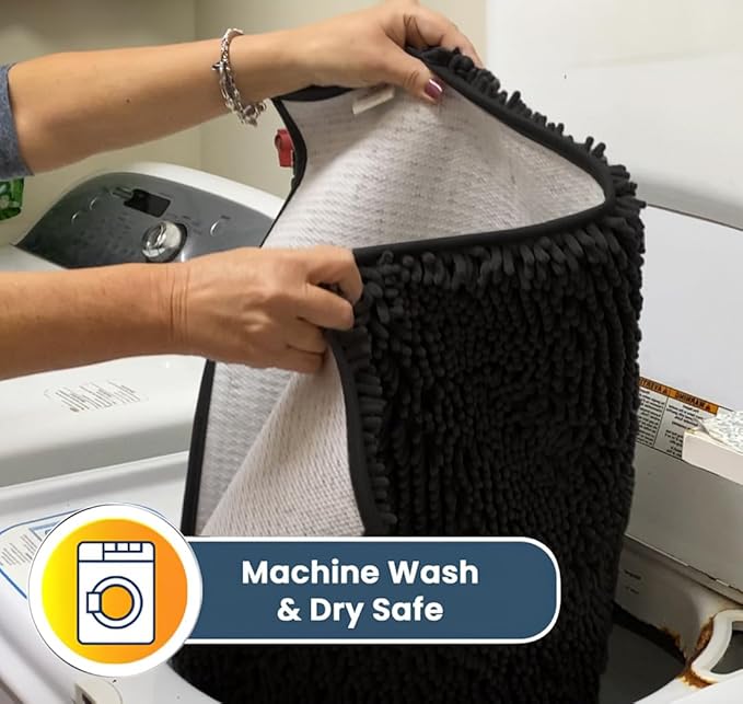 Muddy Mat® AS-SEEN-ON-TV Highly Absorbent Microfiber Door Mat and Pet Rug, Non Slip Thick Washable Area and Bath Mat Soft Chenille for Kitchen Bathroom Bedroom Indoor and Outdoor - Charcoal 24" x 72"