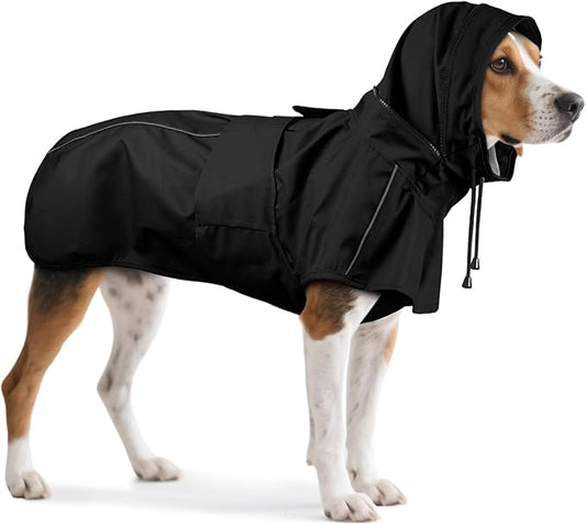 Dog Raincoat For Medium Dogs, Waterproof Adjustable Dog Rain Jacket With Hood, Leash Hole, Lightweight Reflective Poncho for Rain, Snow, Windy Weather & Outdoor Walks, Camping, Hiking - Black M
