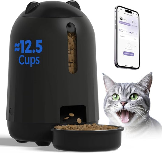PAPIFEED Automatic Cat Feeder, 2.4G WiFi Auto Cat Food Dispenser with App Control, 3L Auto Pet Feeder with Dual Power Supply, Detachable for Easy Clean for Cats and Small Dogs, Black