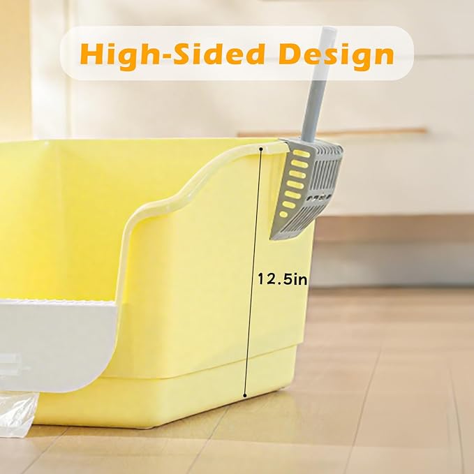 SpaceTime Large Cat Litter Box with High Sides,Cat Litter Pan with Low Entry & Storage Space,Cats Boxes for Kittens & Senior Cats Indoor,Anti-Splashing,Waterproof,Easy to Clean (Light Grey)