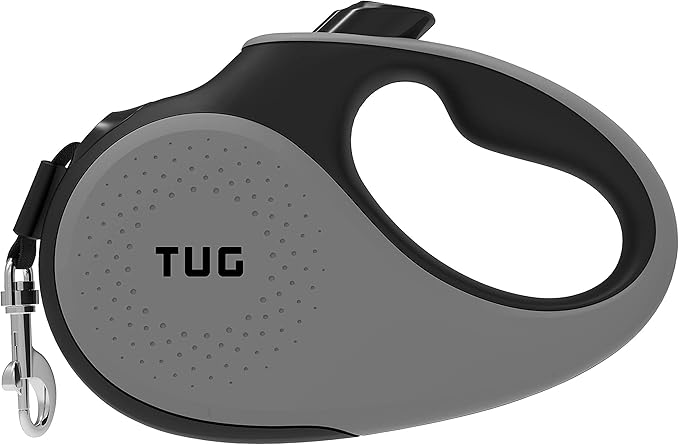 TUG Tiny 360° Tangle-Free Retractable Dog Leash with Anti-Slip Handle | 10 ft Nylon Tape | One-Handed Brake, Pause, Lock (Grey)