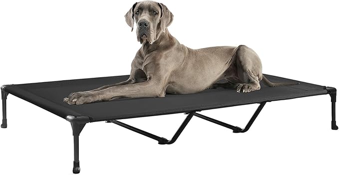 Veehoo Outdoor Elevated Dog Bed Large Sized Dogs, XXL Cooling Raised Dog Cots Beds Training Platform Off Ground Hammock with Breathable Mesh, No-Slip Feet, 59"x37.5", Black
