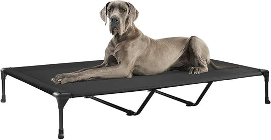 Veehoo Outdoor Elevated Dog Bed Large Sized Dogs, XXL Cooling Raised Dog Cots Beds Training Platform Off Ground Hammock with Breathable Mesh, No-Slip Feet, 59"x37.5", Black