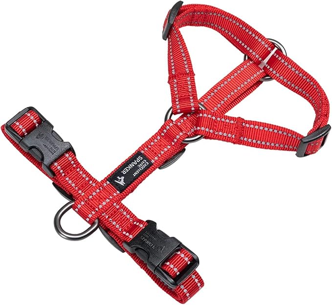 EXCELLENT ELITE SPANKER No Pull Dog Harness Reflective Nylon Vest L-Shaped Adjustable Easy Pet Harness for Small Medium Large Breeds Dogs Walking Training Black Red(Red-XL)