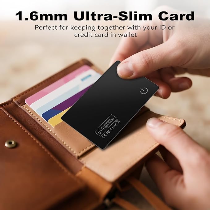 JTD 4 Pack Smart Card Wallet Tracker - Apple Find My Compatible (iOS Only), 0.07in Ultra-Thin IP68 Waterproof Bluetooth Tracker Card, for Wallet, Backpack, Passport
