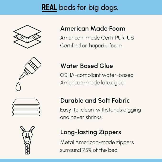 Barker Beds XL Orthopedic Dog Bed - 7" Memory Foam Mattress - 75-120 lbs - Joint Pain & Arthritis Support - Vet Recommended, Washable Cover - Made in USA - 52"x36"x7" - Khaki