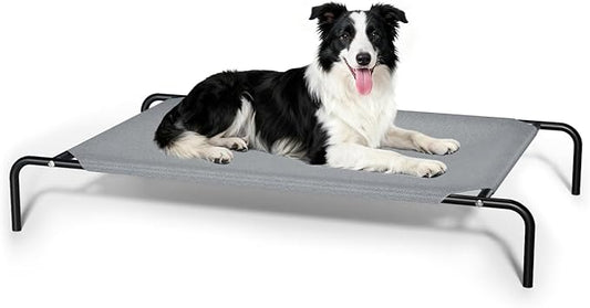 Elevated Dog Bed Waterproof Outdoor Pet Cot Cooling Dog Cot, Raised Bed for Large Dogs with Washable Breathable Mesh, No-Slip Feet, 50.8 x 31 x 8 inches, Grey