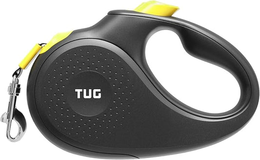 TUG 360° Tangle-Free Retractable Dog Leash | 16 ft Strong Nylon Tape (Large, Black/Yellow)