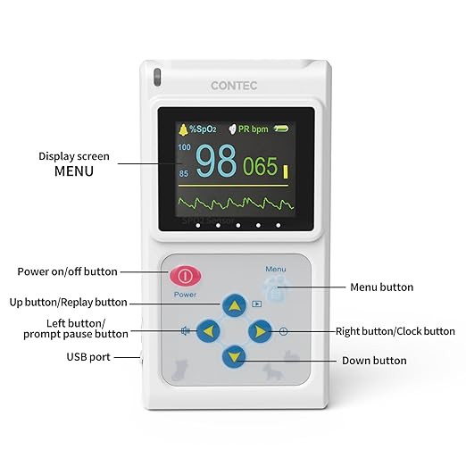 CONTEC CMS60D-VET Veterinary Pulse Oximeter Vet SPO2 Pulse Rate Monitor Ear/Tongue SPO2 Sensor