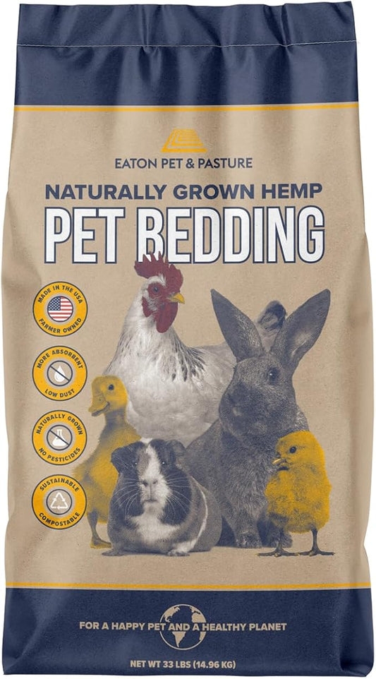 Eaton Pet and Pasture Naturally Grown Hemp Pet Bedding for Chickens, Nesting Boxes, Rabbits, Hamsters, Small Pets, Highly Absorbent, Hypoallergenic, Eco-Friendly, Farmer Owned 33LB