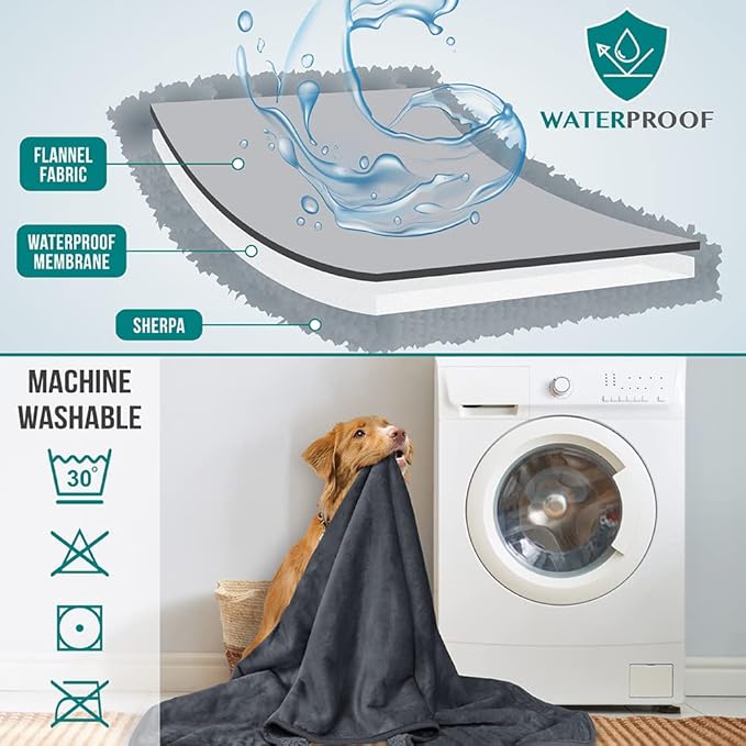 PetAmi Waterproof Dog & Cat Blanket, Pee Proof for Bed & Couch, Reversible, Soft Washable, 60x80 Gray