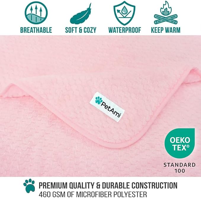 PetAmi Waterproof Dog Blanket, Leakproof XL Pet Blanket for Large Dogs, Furniture Sofa Couch Cover Protector, Fleece Cat Throw for Bed Crate Kennel, Reversible Washable Soft Plush, Twin 60x80 Pink