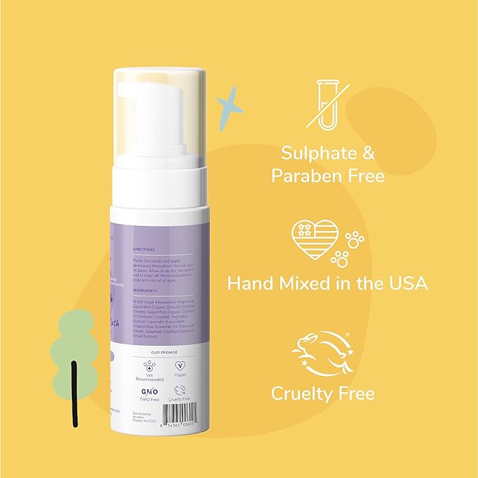 kin+kind Waterless Dry Shampoo for Dogs - Rinse-Free, Eliminate Itch and Odor, Natural Formula with Witch Hazel, Coconut Oil, Olive Oil and Lavender - Made in USA