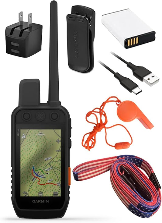 Wearable4U - Garmin Alpha 300i Advanced Dog Tracking and Training Handheld with inReach Technology with Leash and Whistle Bundle