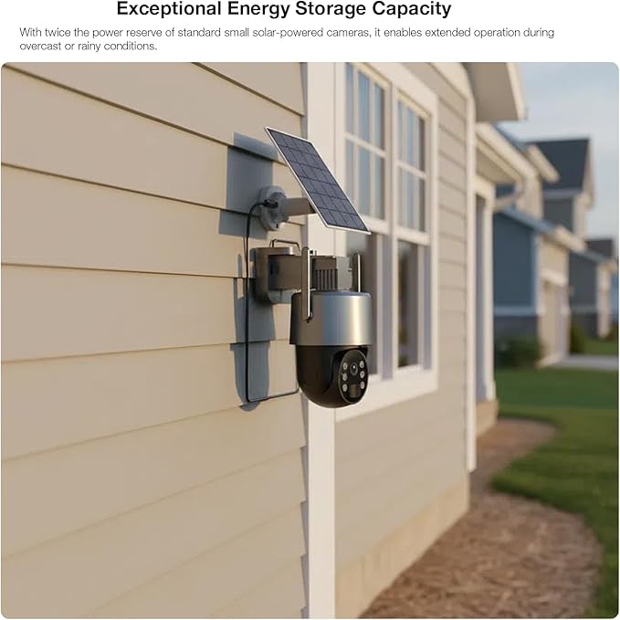 2K Tuya Solar Security Camera, 3MP Wireless Outdoor WiFi Camera w/ 360° PTZ, IP65, Battery Powered Surveillance Home Cam w/ Color Night Vision, PIR Sensor, 2-Way Audio, SD/Cloud Storage, App Alerts