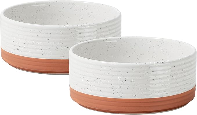 Ceramic 5.1inch Set of 2 Dog and Cat Bowls for Puppy, Kitty, Cats, 2pcs Anti-Slip Food and Water Pet Feeder(2 Bowls, Vanilla White)