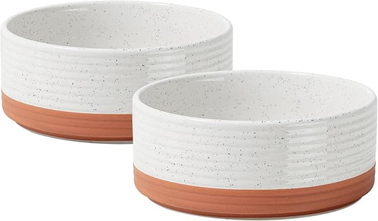 Ceramic 5.1inch Set of 2 Dog and Cat Bowls for Puppy, Kitty, Cats, 2pcs Anti-Slip Food and Water Pet Feeder(2 Bowls, Vanilla White)