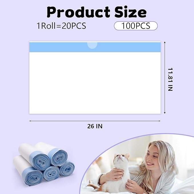 100 Count 26" x 11.8" Cat Litter Box Liners for Fsitego and Fumoi Self Cleaning Litter Box, Extra Thick Heavy Duty Cat Litter Bags Replacement, 3-4 Gallons of Capacity