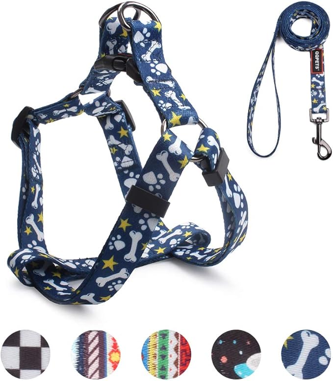 QQPETS Dog Harness Leash Set Adjustable Heavy Duty No Pull Halter Harnesses for Small Medium Large Breed Dogs Back Clip Anti-Twist Perfect for Walking (S(14"-20" Chest Girth), Bone)