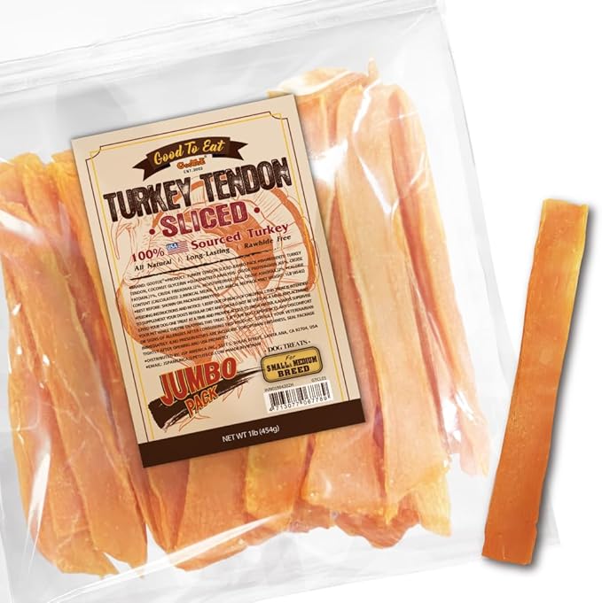 Gootoe Turkey Tendons for Dogs –All-Natural, Hypoallergenic Dog Treats, Rawhide Alternative, Long Lasting Puppy Chews, Healthy Dog Treats for Medium Breeds, Sliced (M), 16 oz Pack (1 lb)