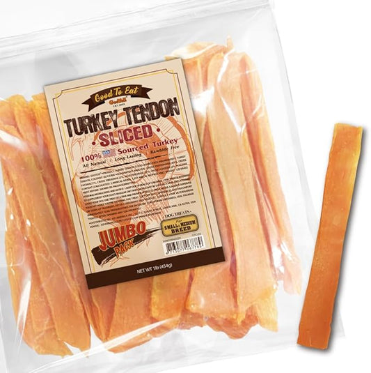 Gootoe Turkey Tendons for Dogs –All-Natural, Hypoallergenic Dog Treats, Rawhide Alternative, Long Lasting Puppy Chews, Healthy Dog Treats for Medium Breeds, Sliced (M), 16 oz Pack (1 lb)
