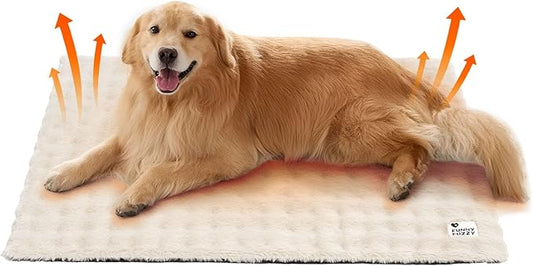 FUNNY FUZZY Self Heating Dog Bed, Waterproof Self Warming Pad for Cats & Dogs, Cozy Plush Warm Pet Mat with Removable Washable Cover - ThermoPad, 39.4"×29.5", Cream White