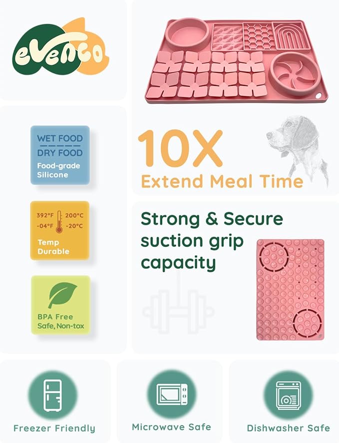 Slow Feeder Bowl, Silicone Lick Mat with Suction Cups for Dog Cat, Snuffle Mat for Pet Smell Training, Puzzle Toys for Bored Puppy, Interactive Sniff Mat for Slow Eating and Keep Busy, Pink