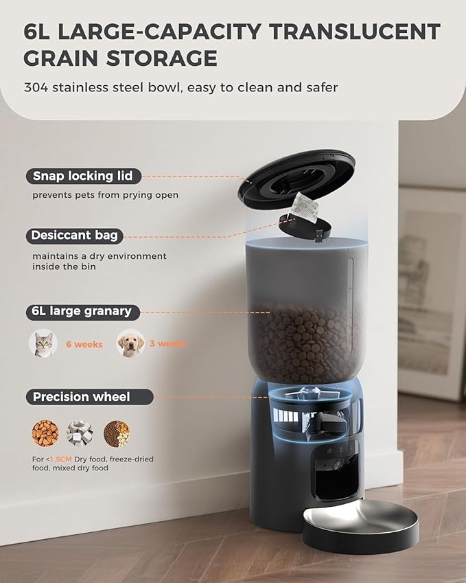 AI Automatic Cat Feeder with 2K HD Dual Cameras,5G&2.4G Wi-Fi 6L Programmable Cat Food Dispenser with Cats Recognition& Diet Tracking, Laser Interactive Toy & Two-Way Audio