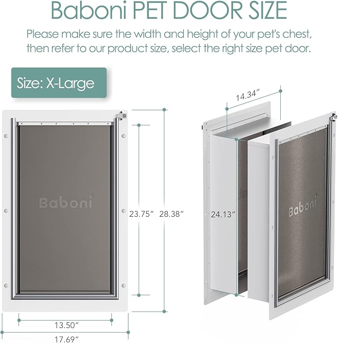 Baboni Pet Door for Wall,3-Flap,Steel Frame and Telescoping Tunnel, Aluminum Lock, Double Flap Dog Door and Cat Door, Strong and Durable (Pets Up to 220 Lb) -X-Large