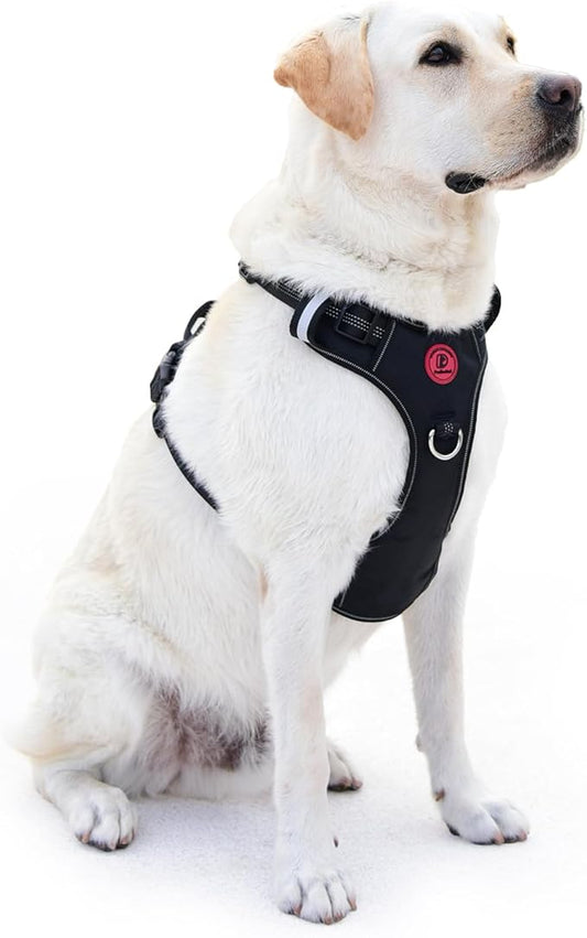 Black No Pull Adjustable Reflective Breathable Heavy Duty Dog Vest Harness for Medium Large Dogs with Quick Release Buckles Soft Padded Handle & Metal Front Back Clip for Walking Training, M
