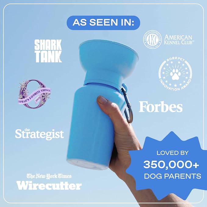Springer by Springland Flip Portable Dog Water Bottle with Foldable Food Grade Silicone Bowl - 20 Ounce Travel Dog Water Bottle Ideal for Camping - Easy Squeeze Hydration & Release to Drain