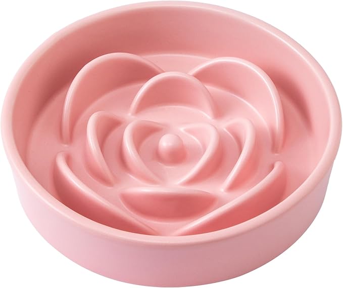 8.25'' Ceramic Slow Feeder Dog Bowls - Petal Shape Modern Dog Food Dish for Medium and Large Breeds, Puzzle Maze Bowl to Slow Down Eating, Anti-Gulping, Dishwasher & Microwave Safe, Pink