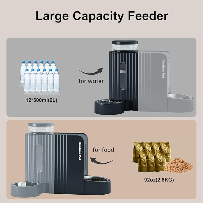 Gardner Pet Automatic Gravity Food Feeder and Water Dispenser, 1.8 Gallons*2 Stainless Steel Two-in-One Set Large Capacity Dispenser for Pets Dogs, Puppies, Kittens (Dark Blue)